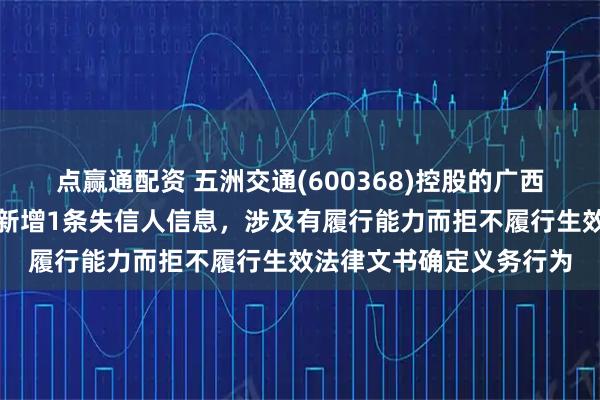 点赢通配资 五洲交通(600368)控股的广西凭祥合越投资有限公司新增1条失信人信息，涉及有履行能力而拒不履行生效法律文书确定义务行为